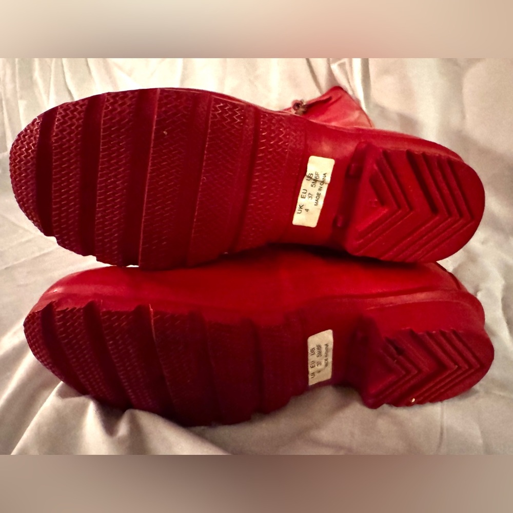 Hunter Glossy Red Tall Rain Boots with Buckle Detail - Picture 4 of 6
